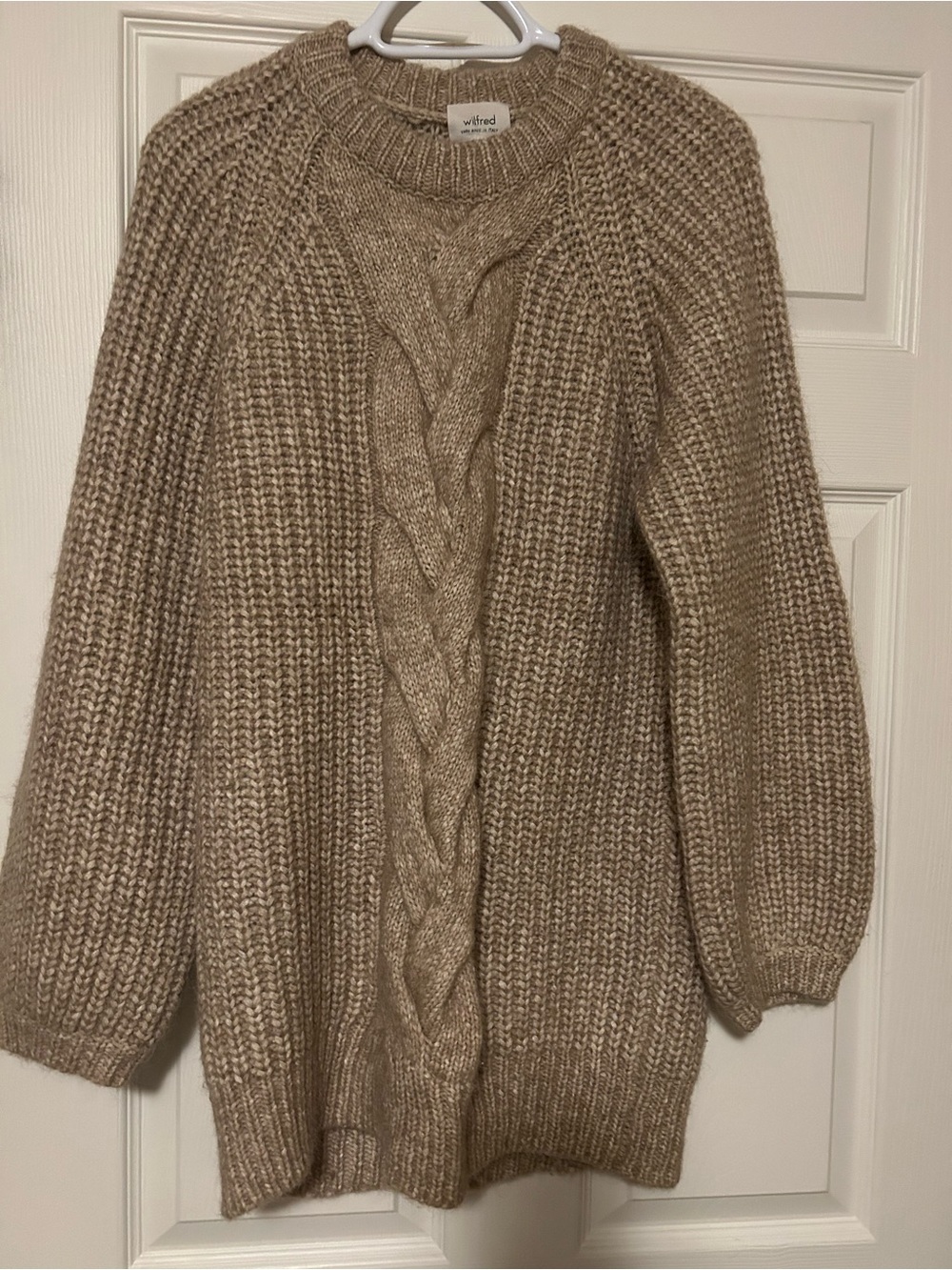 Aritzia Wilfred Tan Cable Knit Sweater dress (or long sweater)